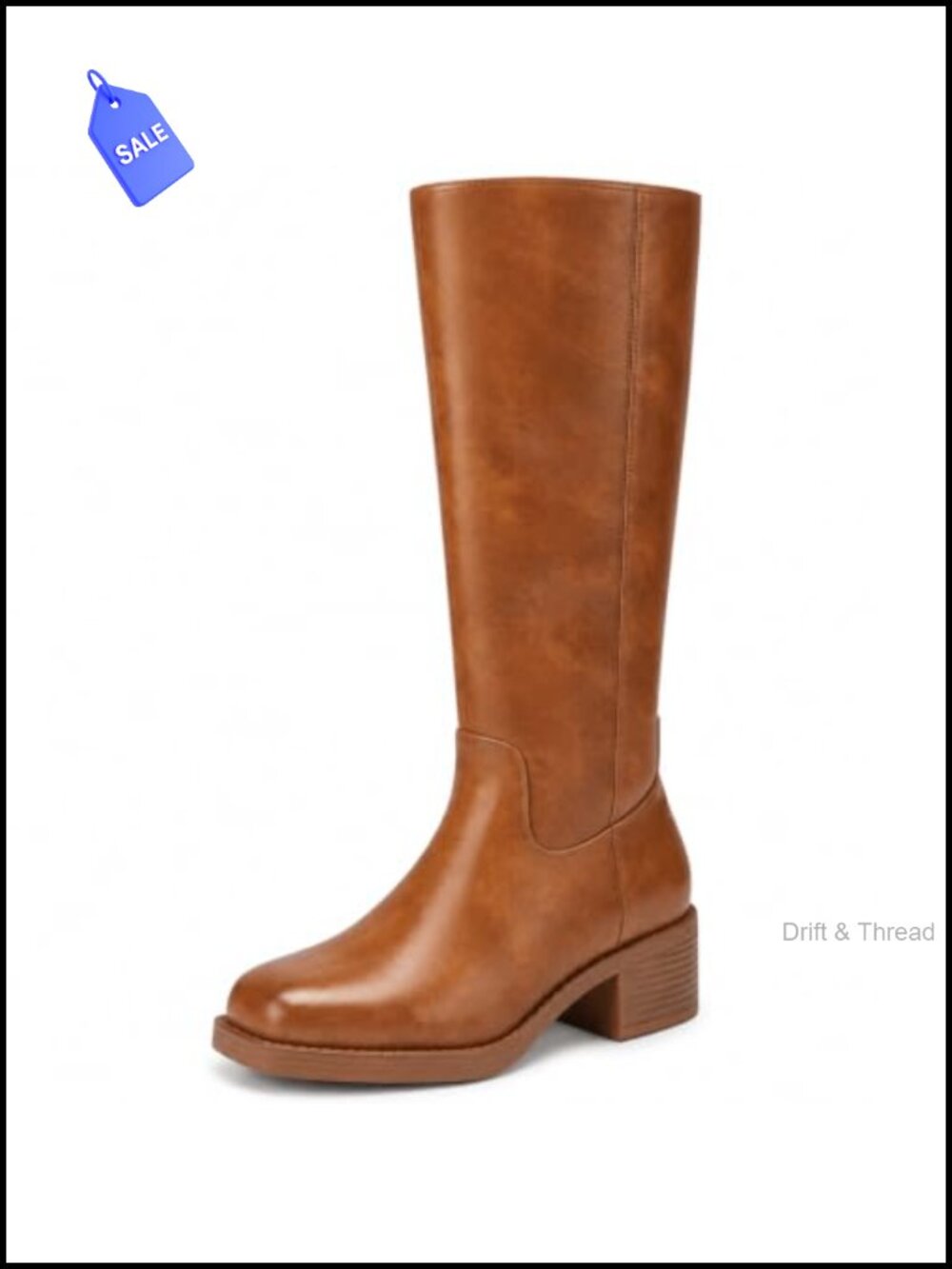 Wide Calf Knee High Boots Square Toe Low Block Heel Faux Leather Tall Fall Boots